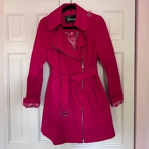 Guess Fuchsia Trench Coat - Size Medium